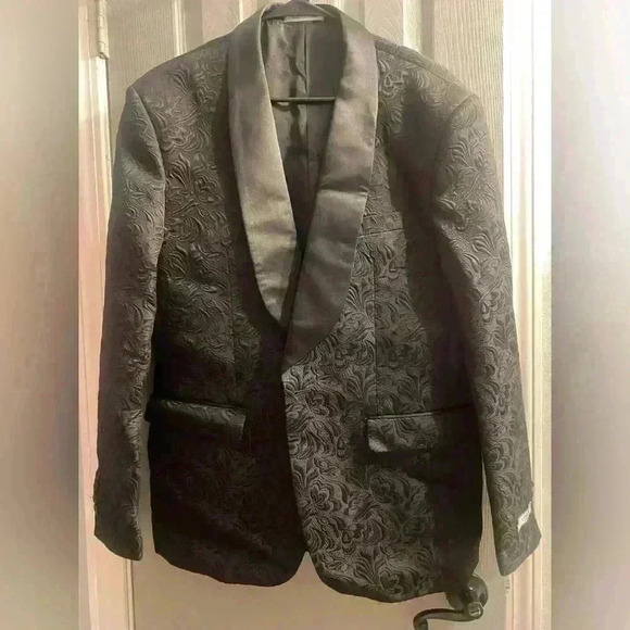 Vinci Philosophy black evening formal wedding vest & jacket with raised design - Picture 13 of 16